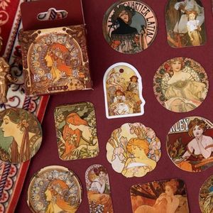 4 boxes of Mucha style art noveau paper stickers
